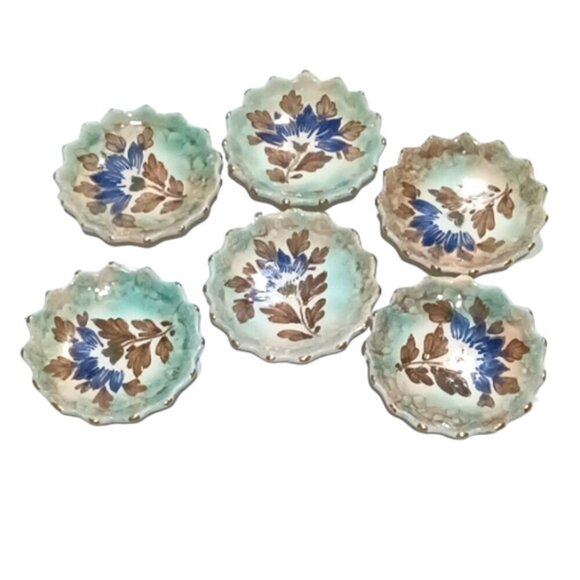 Vintage‎ Set of 6 Small 3'' Diam Dipping Dishes Hand-painted Gold Highlights - Picture 2 of 5